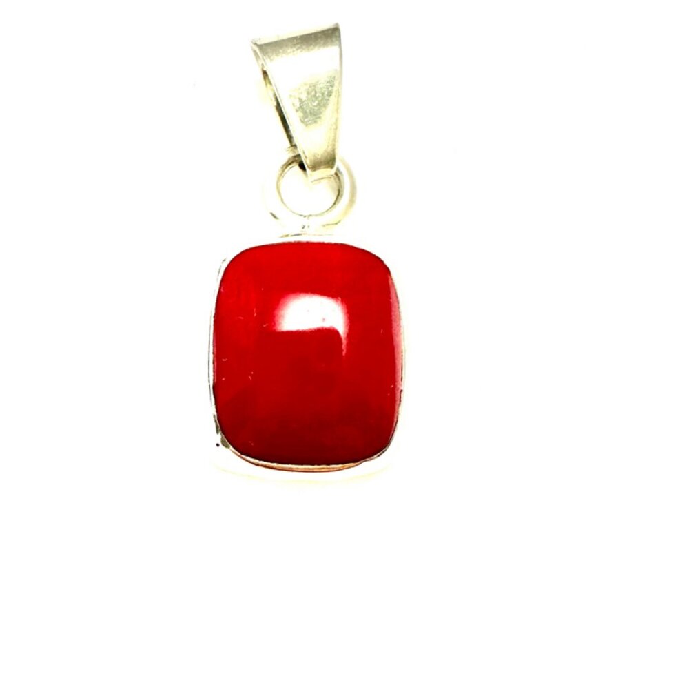 Art Deco Mexican Red Coral Set in Sterling Silver Stamped 925 Pendant